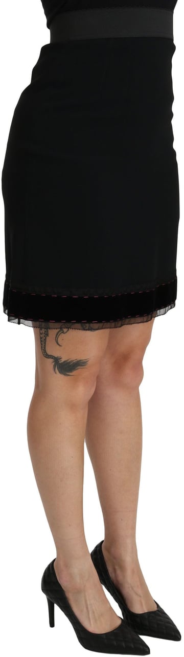 Dolce & Gabbana Black A-line High Waist Mini Viscose Skirt Zwart