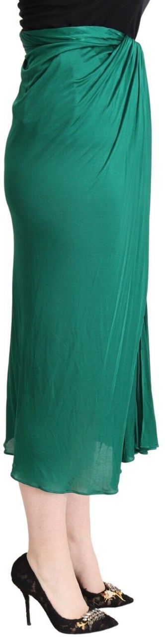 Dolce & Gabbana Dark Green High Waist Midi Pencil Cut Pleated Skirt Donkergroen