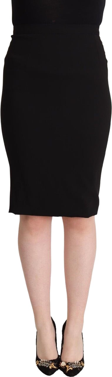 Dolce & Gabbana Black High Waist Knee Length Pencil Cut Skirt Zwart