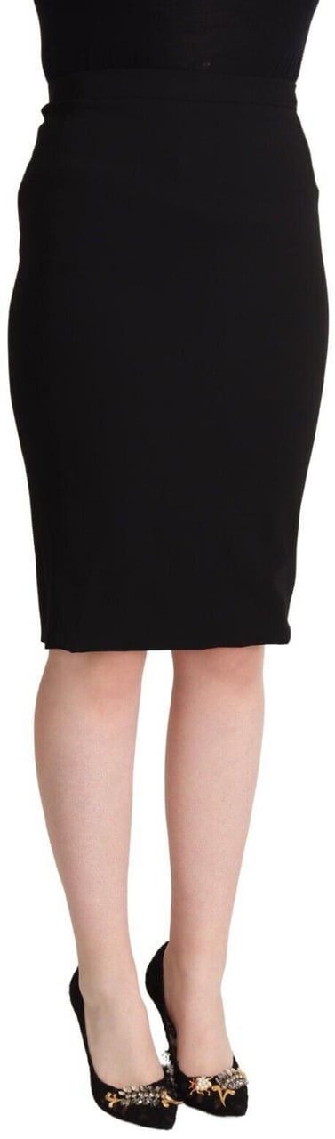 Dolce & Gabbana Black High Waist Knee Length Pencil Cut Skirt Zwart