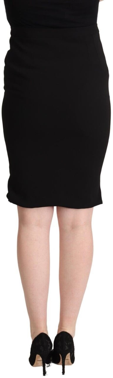 Dolce & Gabbana Black High Waist Knee Length Pencil Cut Skirt Zwart