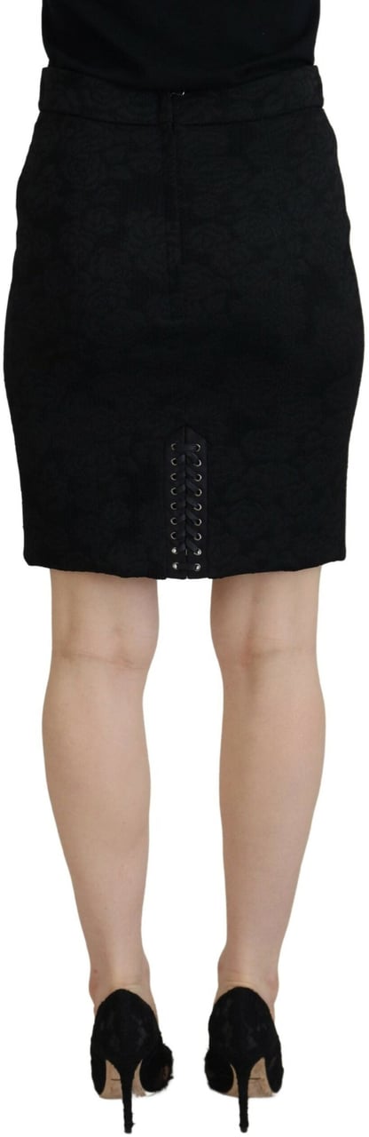 Dolce & Gabbana Black Brocade Mini Above Knee Pencil Skirt Zwart