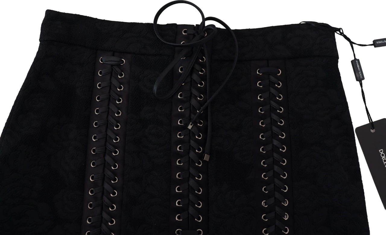 Dolce & Gabbana Black Brocade Mini Above Knee Pencil Skirt Zwart