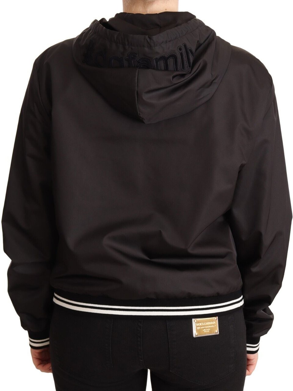 Dolce & Gabbana Black Polyester Hooded Bomber Full Zip Jacket Zwart