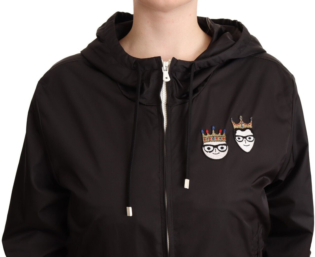 Dolce & Gabbana Black Polyester Hooded Bomber Full Zip Jacket Zwart