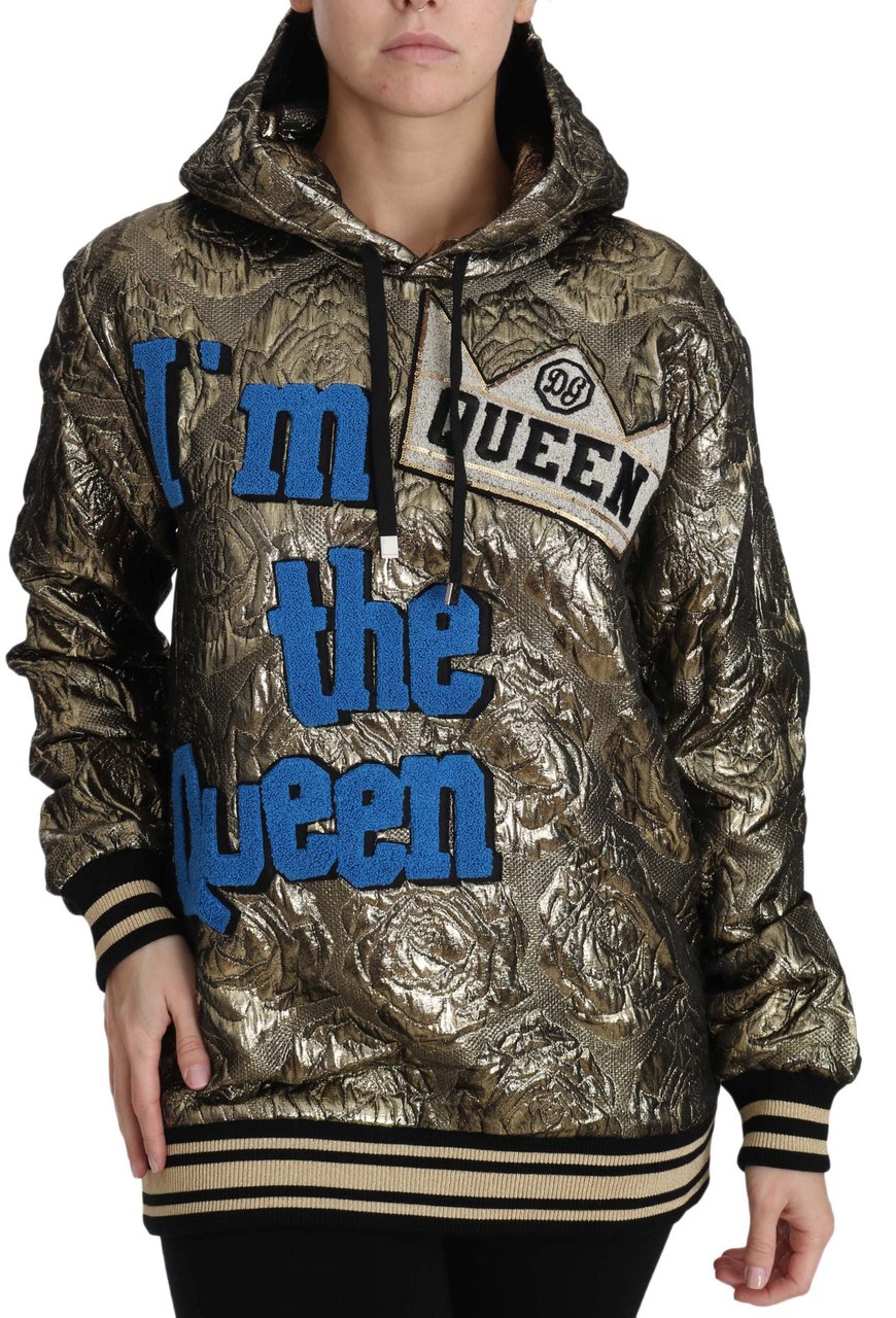 Dolce & Gabbana Im The Queen Jaquard Gold Sweatshirt Hoodie Divers