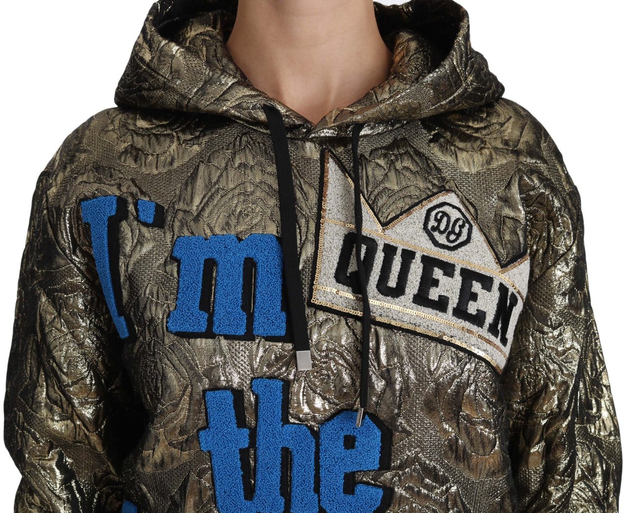 Dolce & Gabbana Im The Queen Jaquard Gold Sweatshirt Hoodie Divers