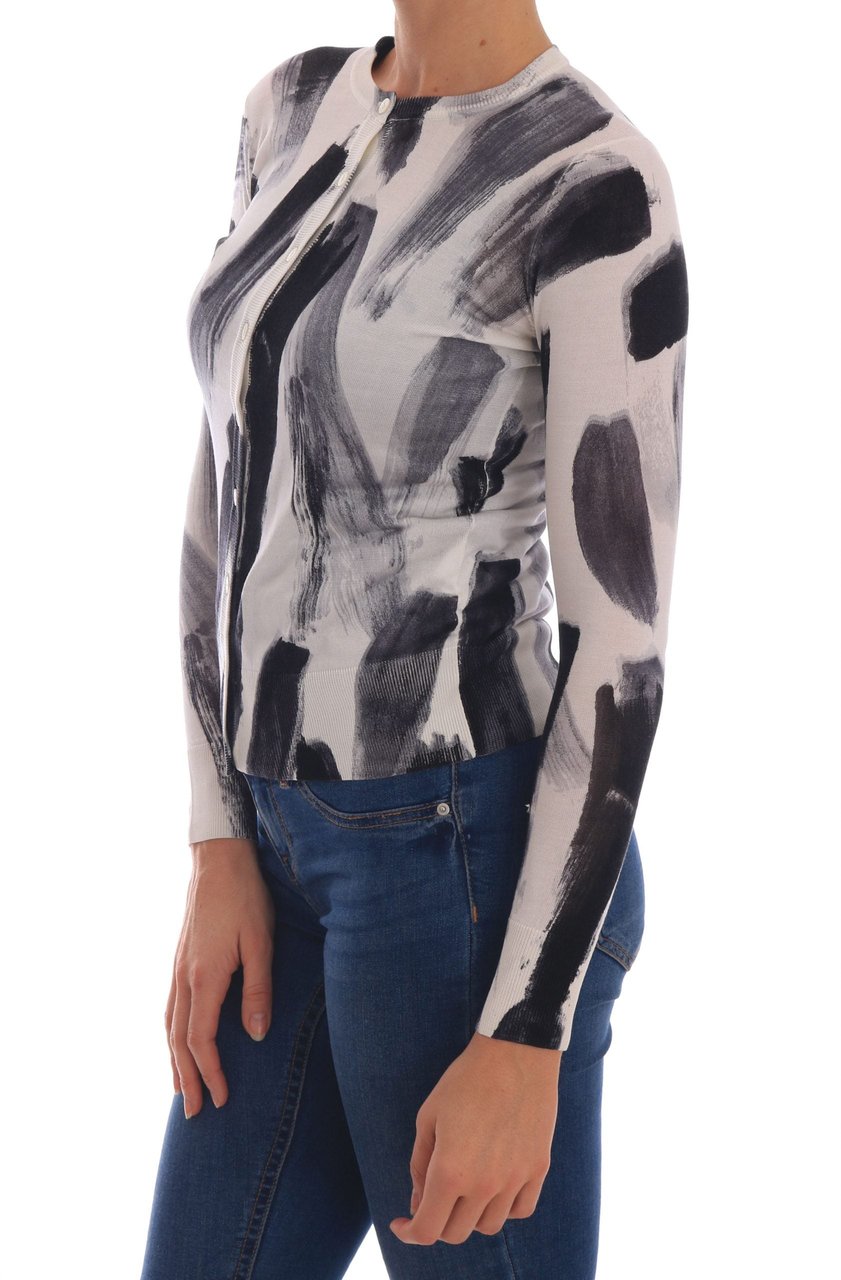 Dolce & Gabbana Cardigan Lightweight Silk Paint Stroke Sweater Zwart