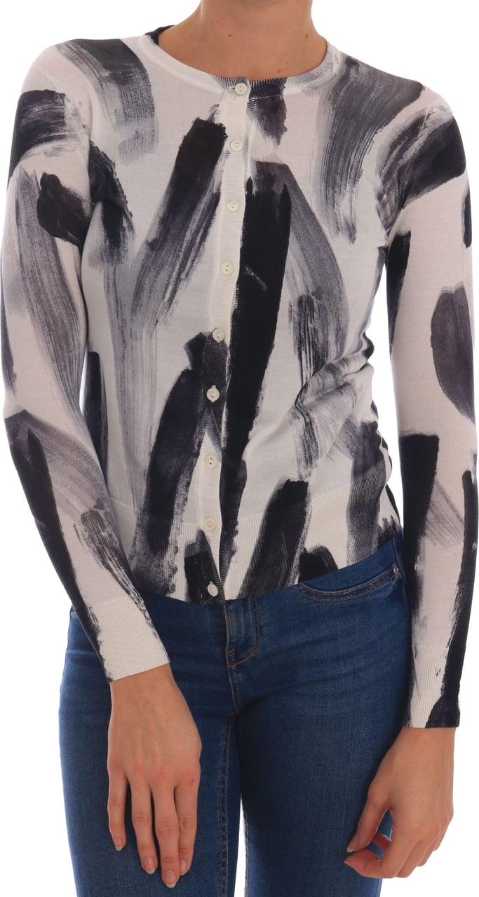 Dolce & Gabbana Cardigan Lightweight Silk Paint Stroke Sweater Zwart