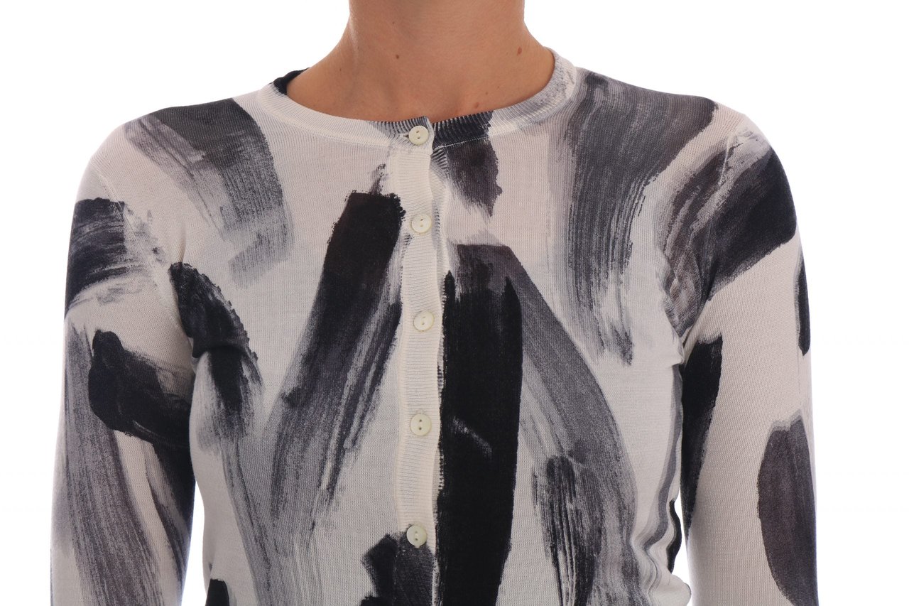 Dolce & Gabbana Cardigan Lightweight Silk Paint Stroke Sweater Zwart