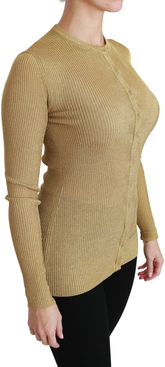 Dolce & Gabbana Gold Long Sleeve Cardigan Viscose Sweater Goud
