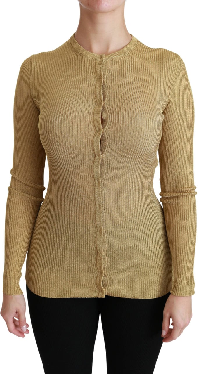 Dolce & Gabbana Gold Long Sleeve Cardigan Viscose Sweater Goud