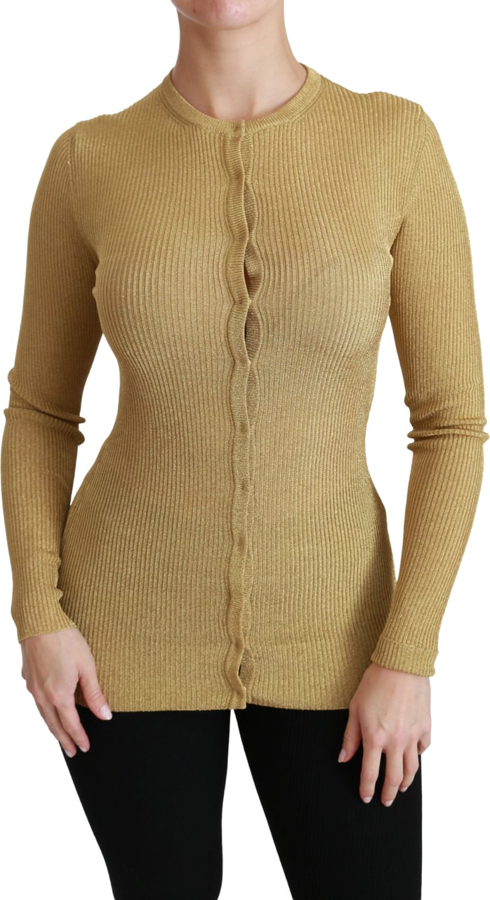 Dolce & Gabbana Gold Long Sleeve Cardigan Viscose Sweater Goud