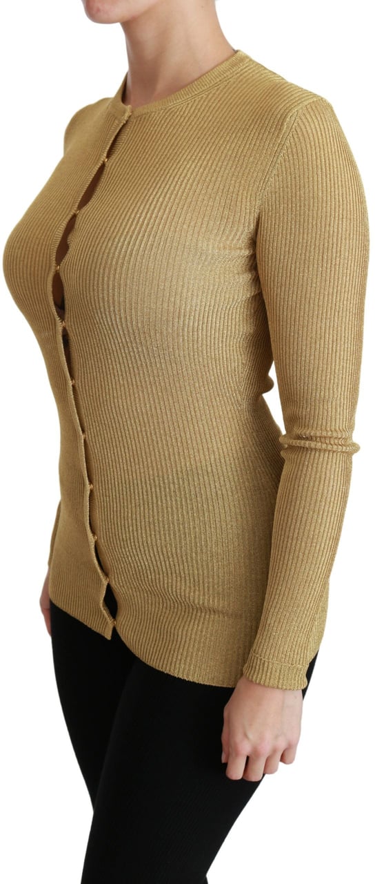 Dolce & Gabbana Gold Long Sleeve Cardigan Viscose Sweater Goud