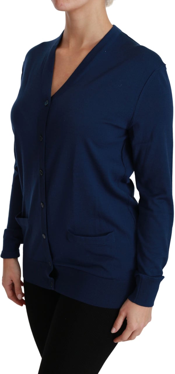 Dolce & Gabbana Blue Button Cardigan Virgin Wool Sweater Blauw
