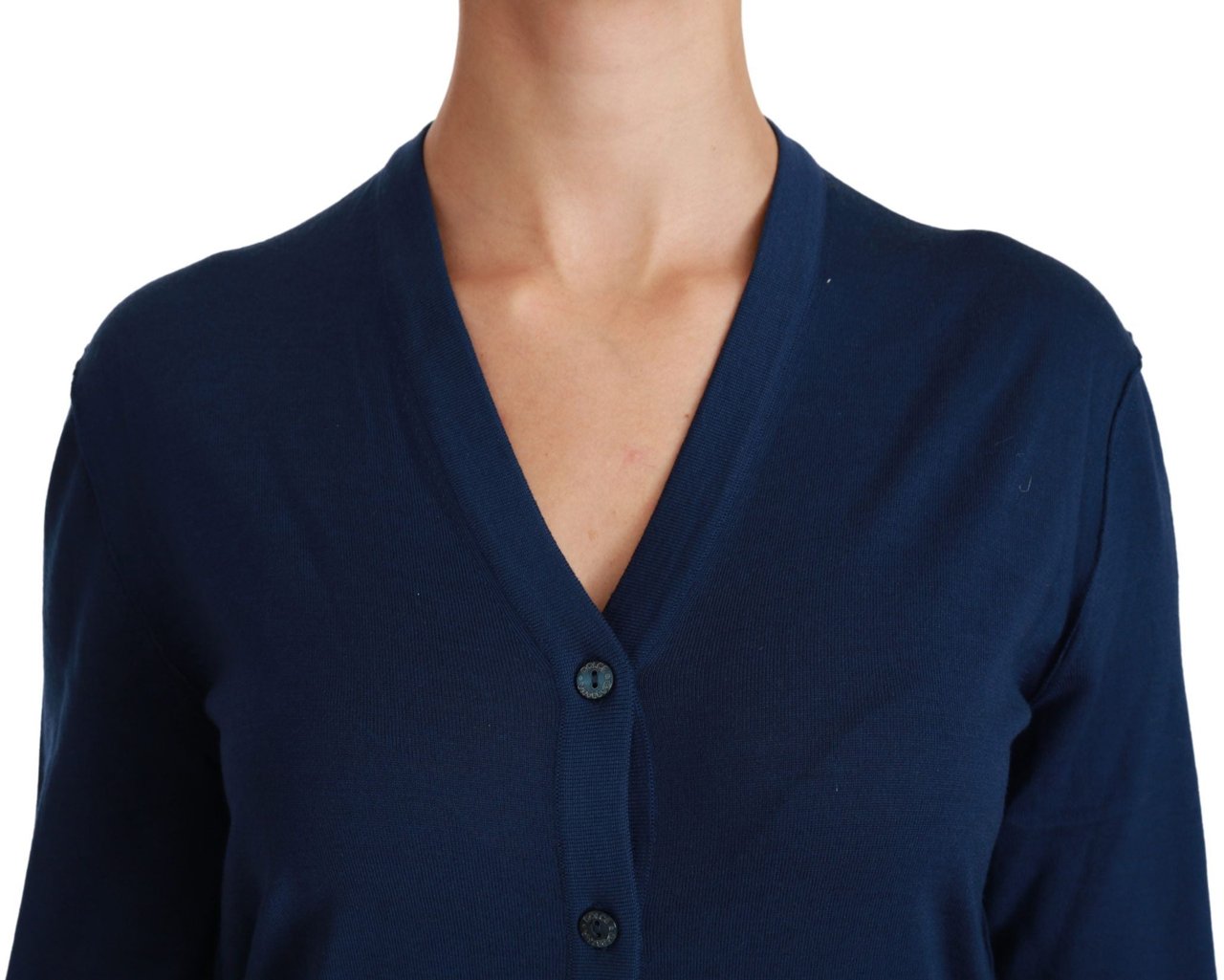 Dolce & Gabbana Blue Button Cardigan Virgin Wool Sweater Blauw