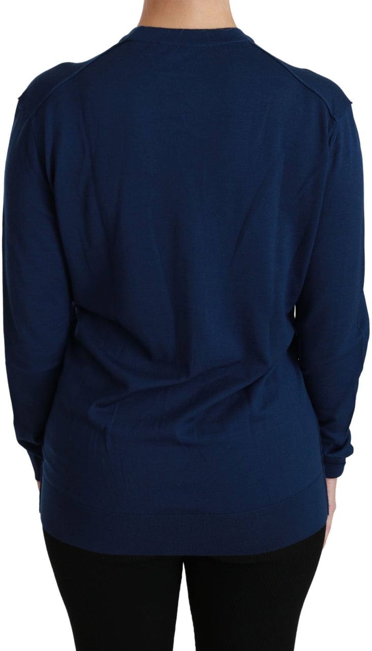 Dolce & Gabbana Blue Button Cardigan Virgin Wool Sweater Blauw