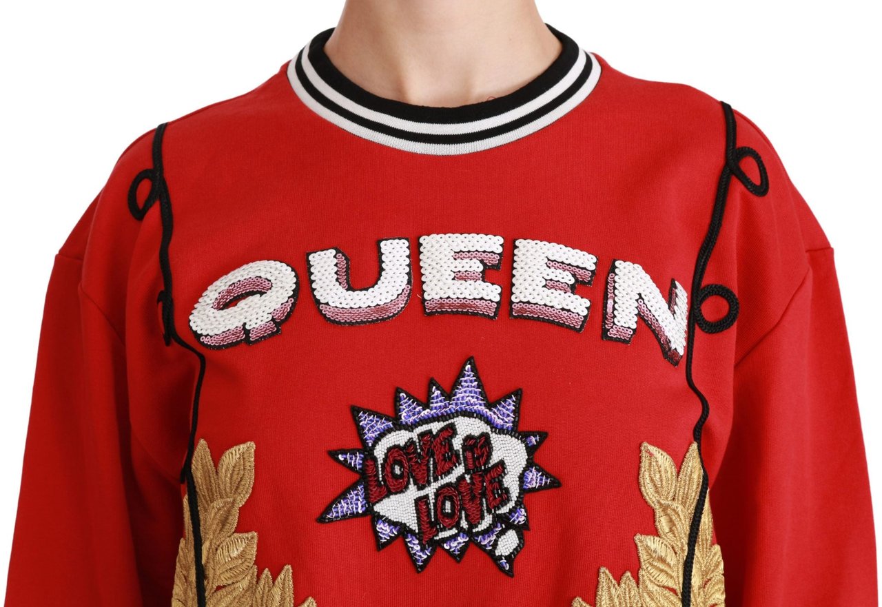 Dolce & Gabbana Red Queen Sequined Love Pullover Sweater Rood