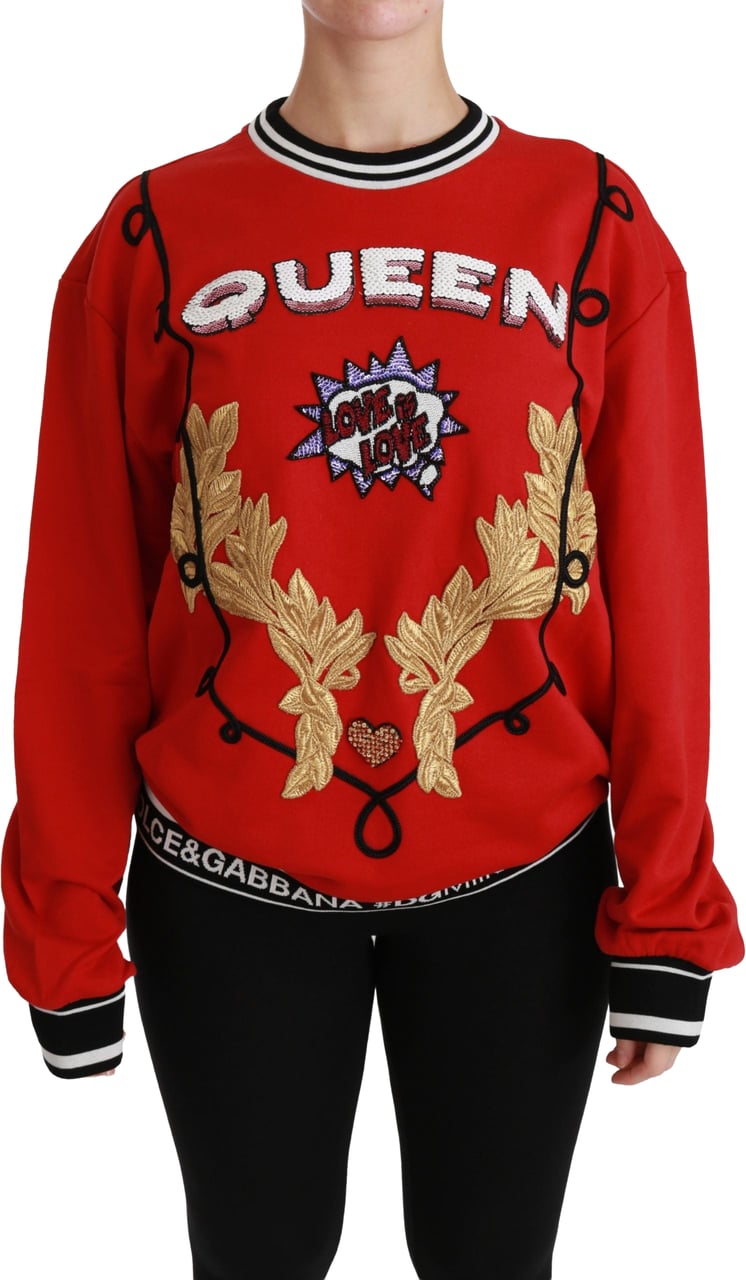 Dolce & Gabbana Red Queen Sequined Love Pullover Sweater Rood