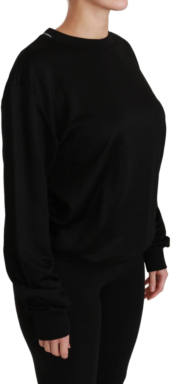 Dolce & Gabbana Black Cotton Crewneck Pullover Sweater Zwart