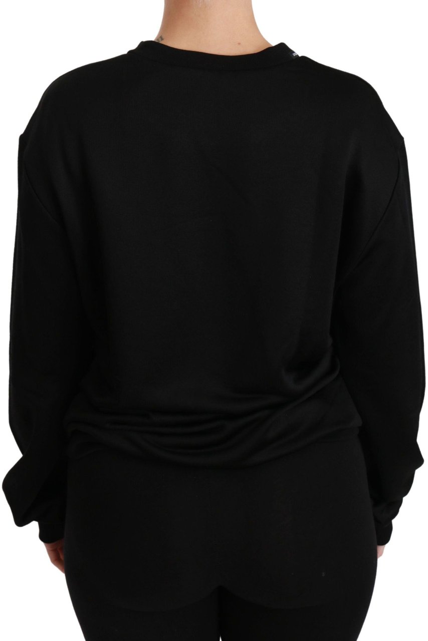 Dolce & Gabbana Black Cotton Crewneck Pullover Sweater Zwart