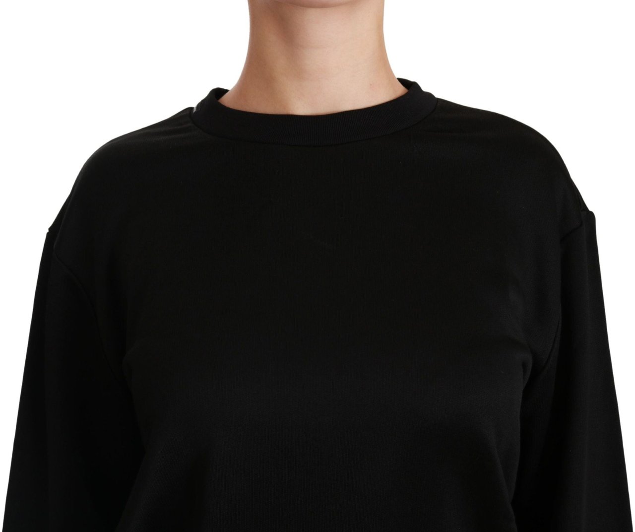 Dolce & Gabbana Black Cotton Crewneck Pullover Sweater Zwart