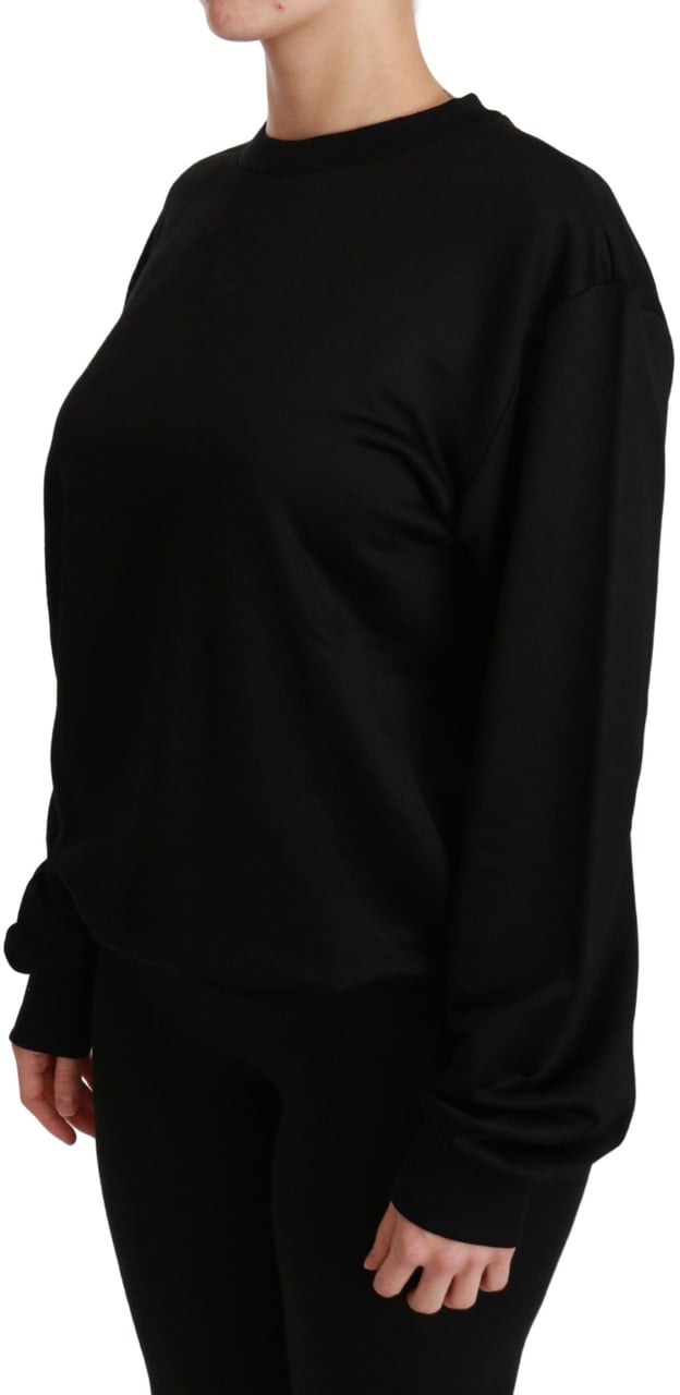 Dolce & Gabbana Black Cotton Crewneck Pullover Sweater Zwart
