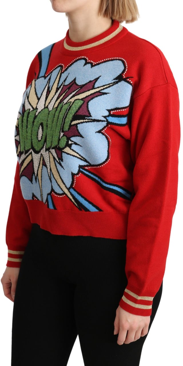 Dolce & Gabbana Red Knitted Cashmere Cartoon Top Sweater Rood