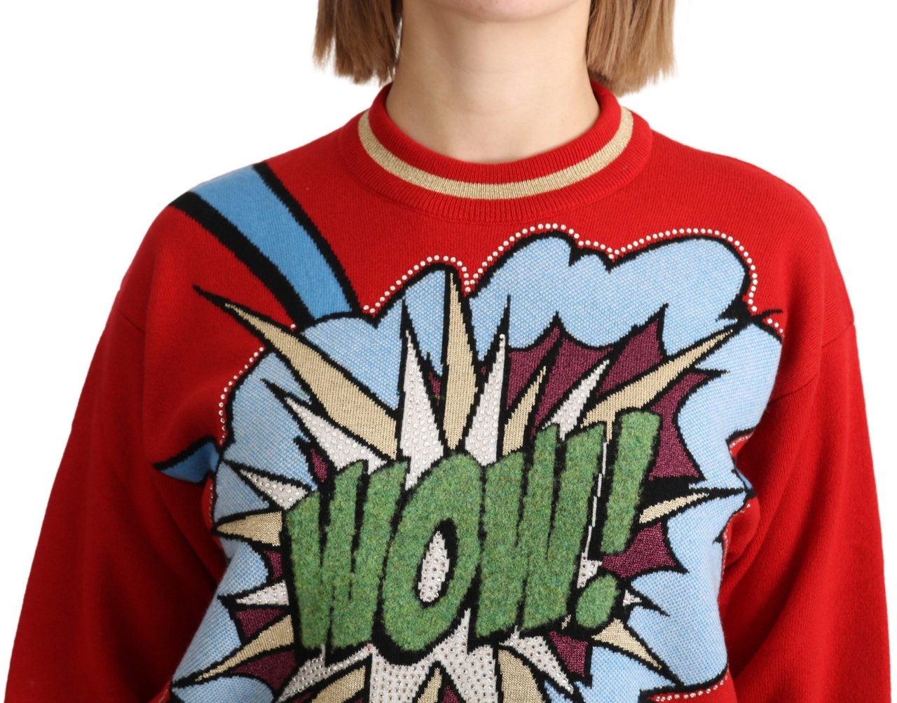 Dolce & Gabbana Red Knitted Cashmere Cartoon Top Sweater Rood