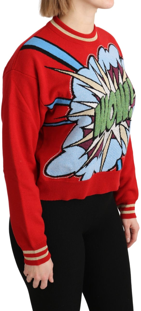 Dolce & Gabbana Red Knitted Cashmere Cartoon Top Sweater Rood