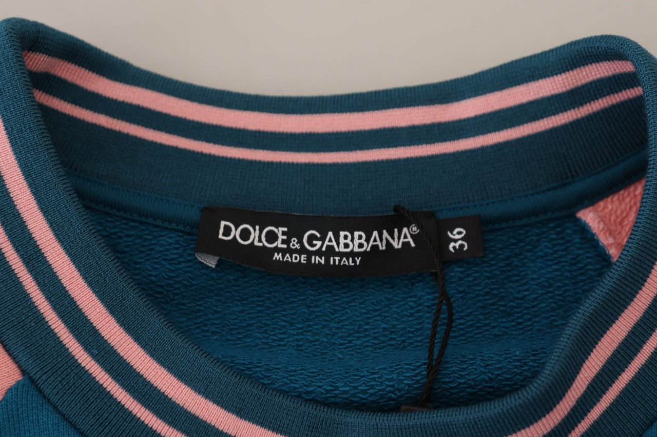 Dolce & Gabbana Blue Pink Queen Sequin Crystal Sweater Blauw