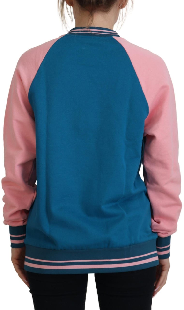 Dolce & Gabbana Blue Pink Queen Sequin Crystal Sweater Blauw