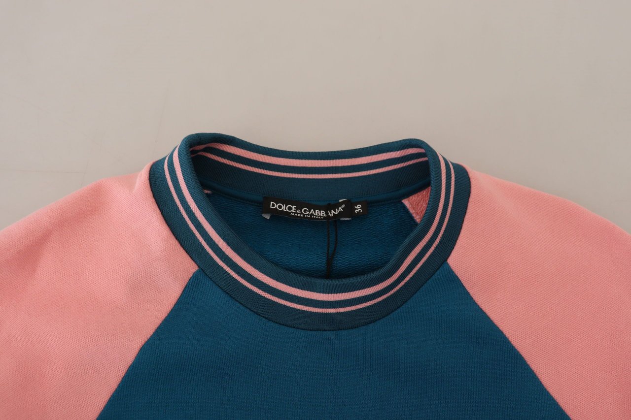 Dolce & Gabbana Blue Pink Queen Sequin Crystal Sweater Blauw