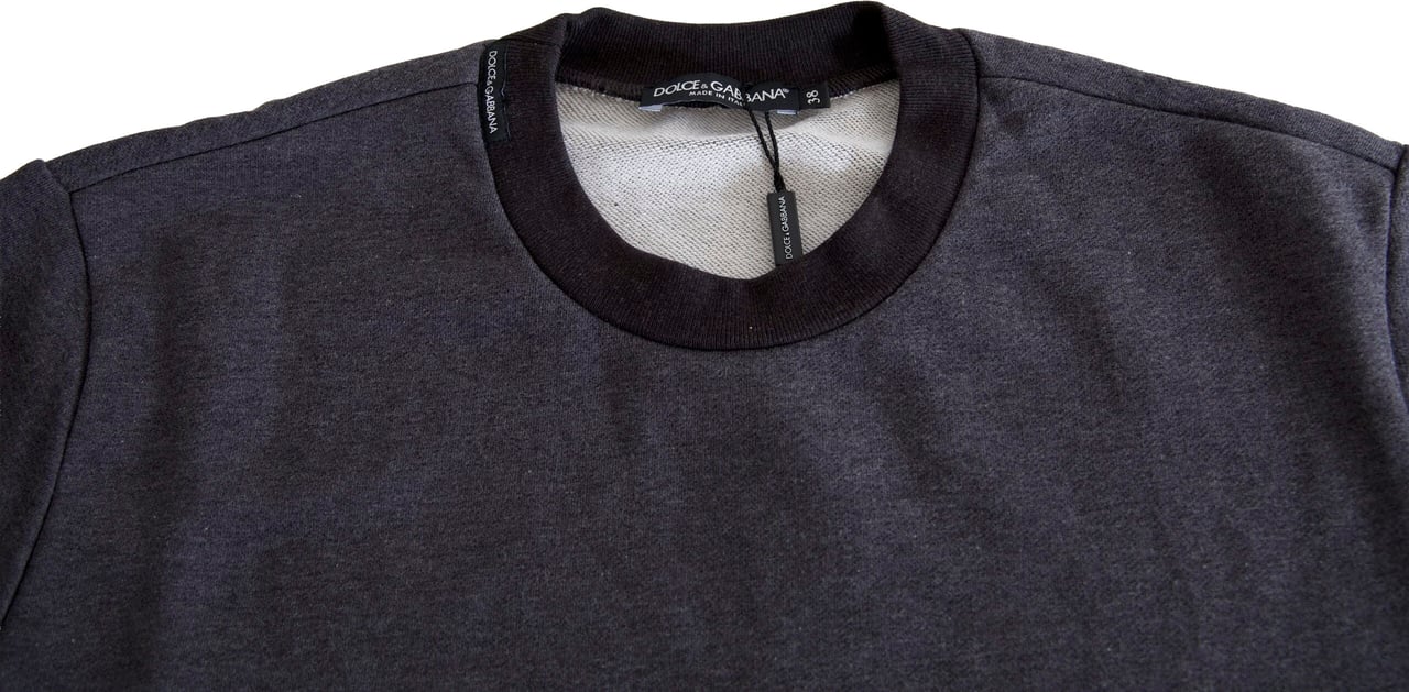 Dolce & Gabbana Dark Gray Cotton Crew Neck Pullover Sweater Zwart
