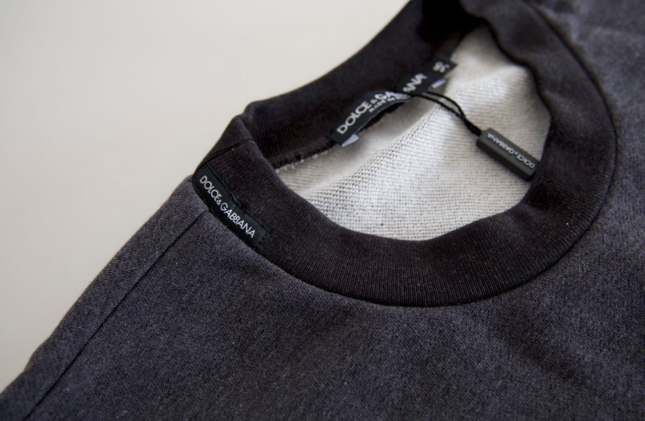 Dolce & Gabbana Dark Gray Cotton Crew Neck Pullover Sweater Zwart