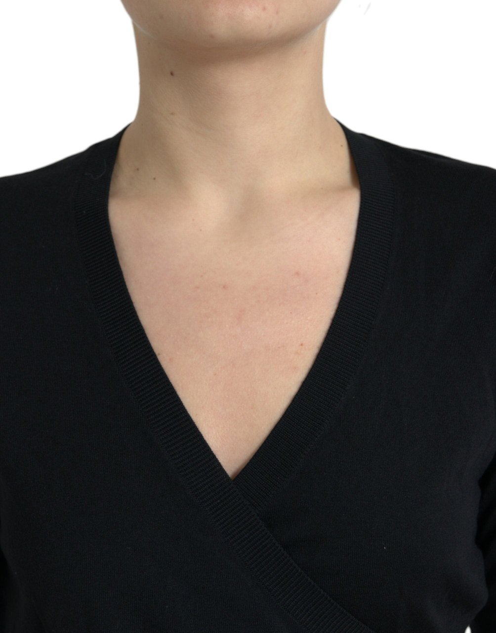 Dolce & Gabbana Black Wool V-neck Crossed Cardigan Sweater Zwart
