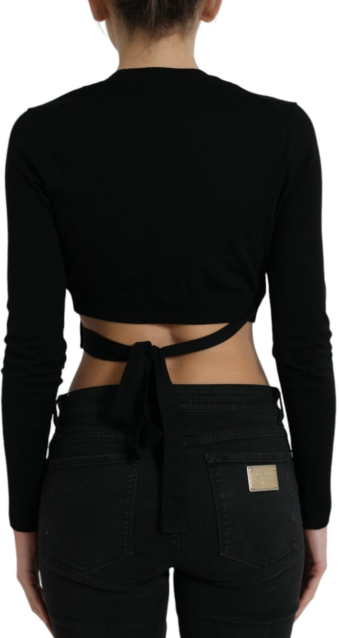 Dolce & Gabbana Black Wool V-neck Crossed Cardigan Sweater Zwart