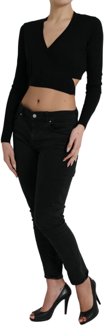 Dolce & Gabbana Black Wool V-neck Crossed Cardigan Sweater Zwart