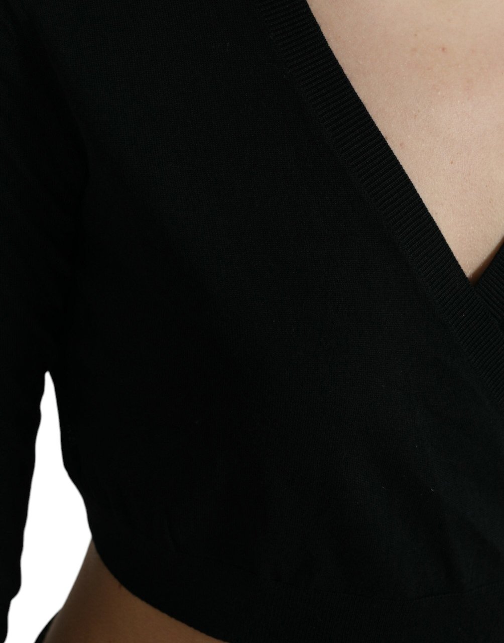Dolce & Gabbana Black Wool V-neck Crossed Cardigan Sweater Zwart