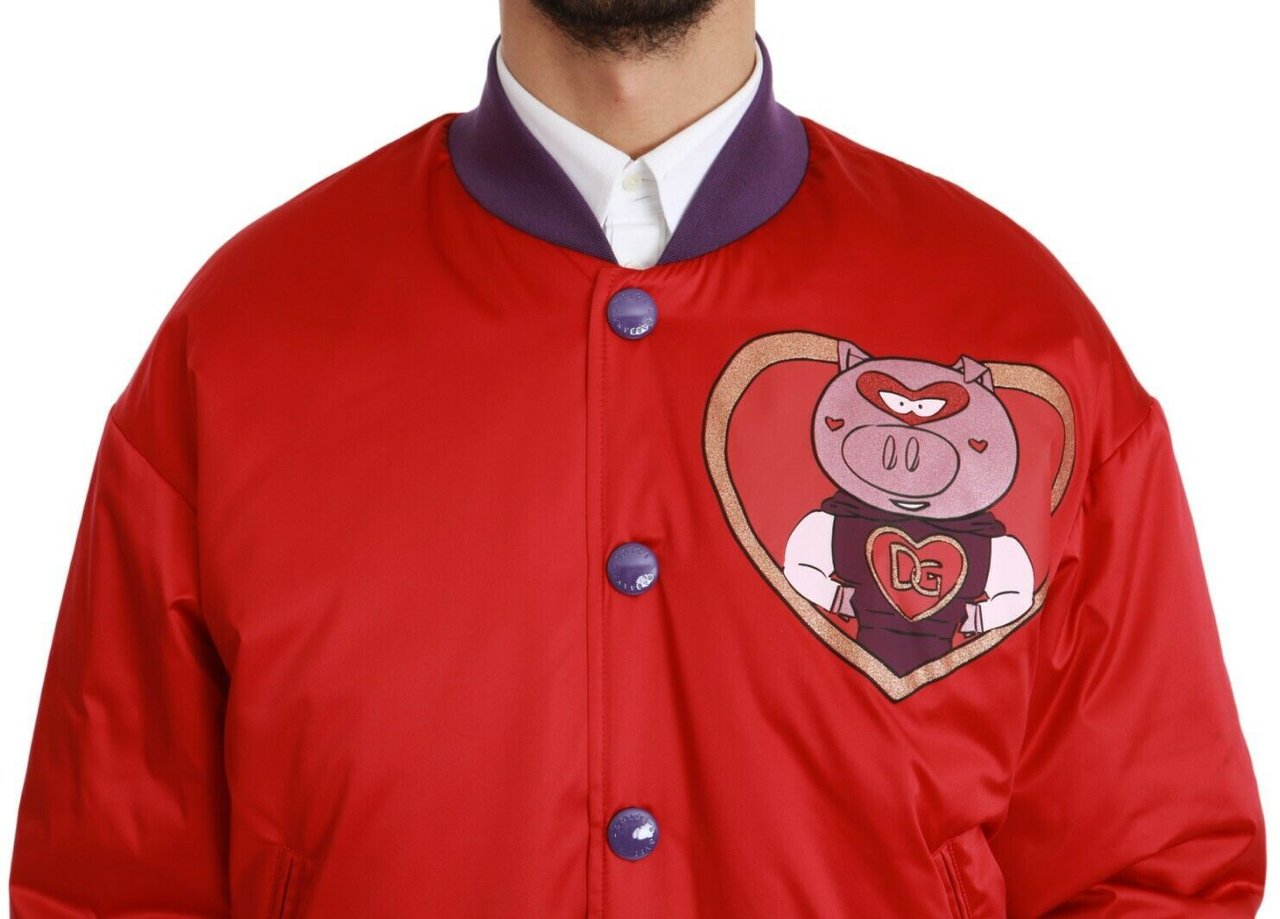 Dolce & Gabbana Red YEAR OF THE PIG Bomber Jacket Rood