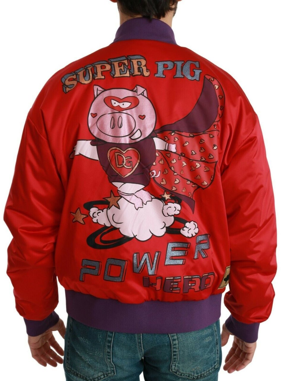 Dolce & Gabbana Red YEAR OF THE PIG Bomber Jacket Rood