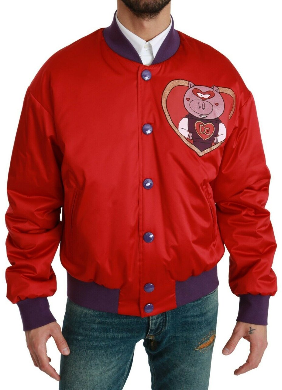 Dolce & Gabbana Red YEAR OF THE PIG Bomber Jacket Rood