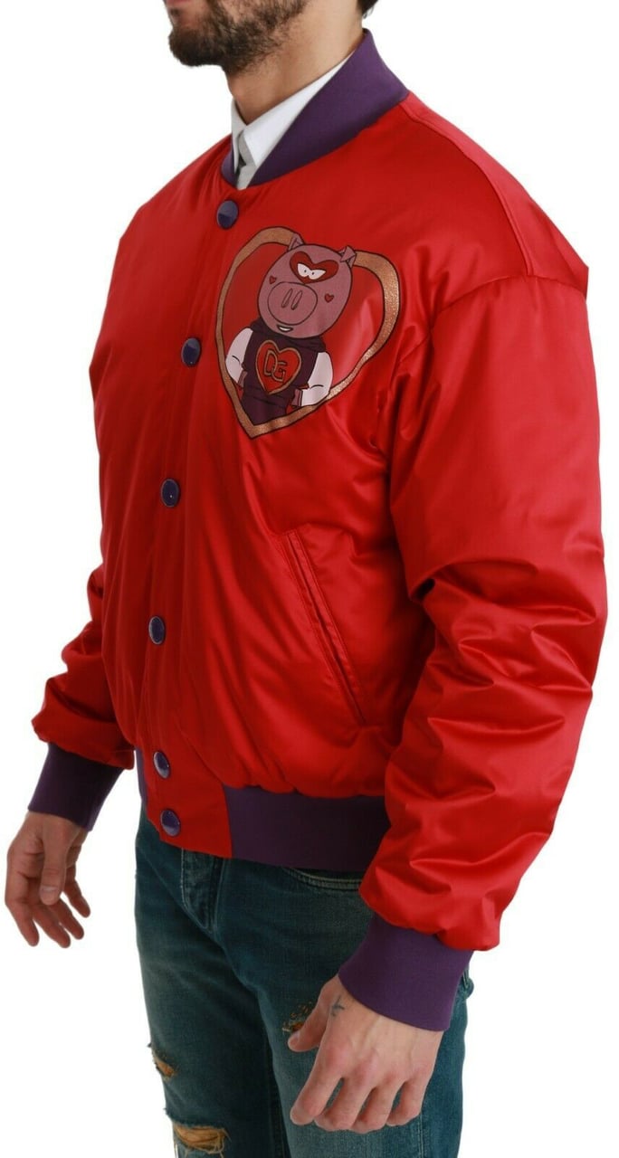 Dolce & Gabbana Red YEAR OF THE PIG Bomber Jacket Rood