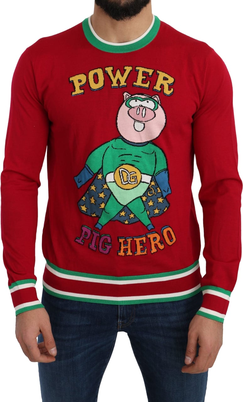 Dolce & Gabbana Red Wool Silk Pig of the Year Sweater Rood