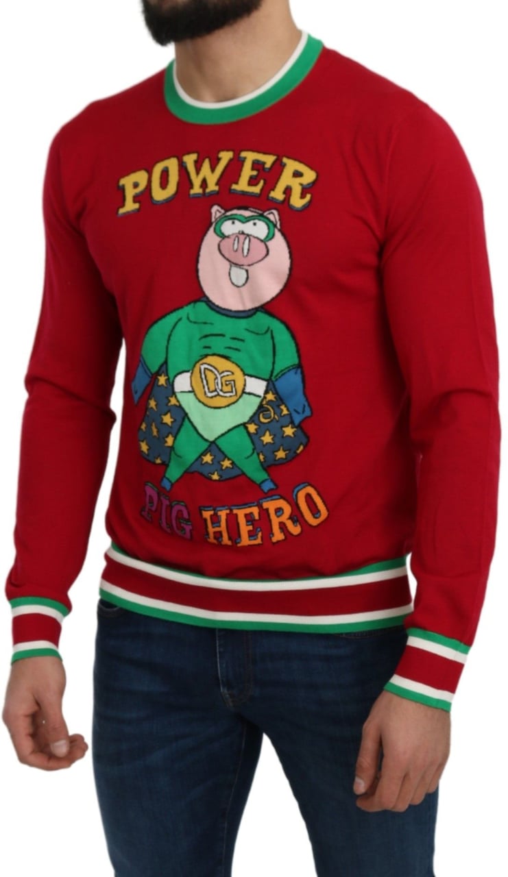 Dolce & Gabbana Red Wool Silk Pig of the Year Sweater Rood