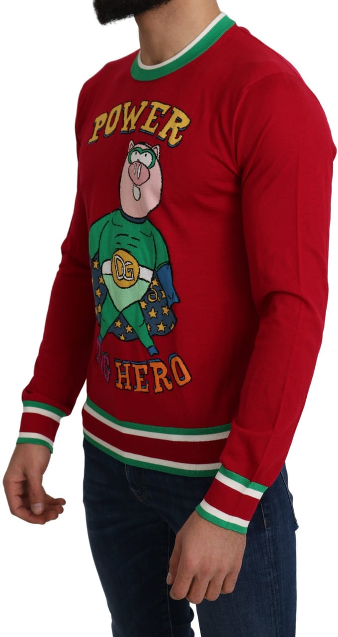 Dolce & Gabbana Red Wool Silk Pig of the Year Sweater Rood
