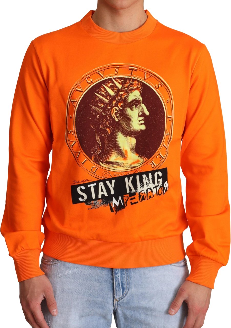 Dolce & Gabbana Orange King Ceasar Cotton Pullover Sweater Oranje