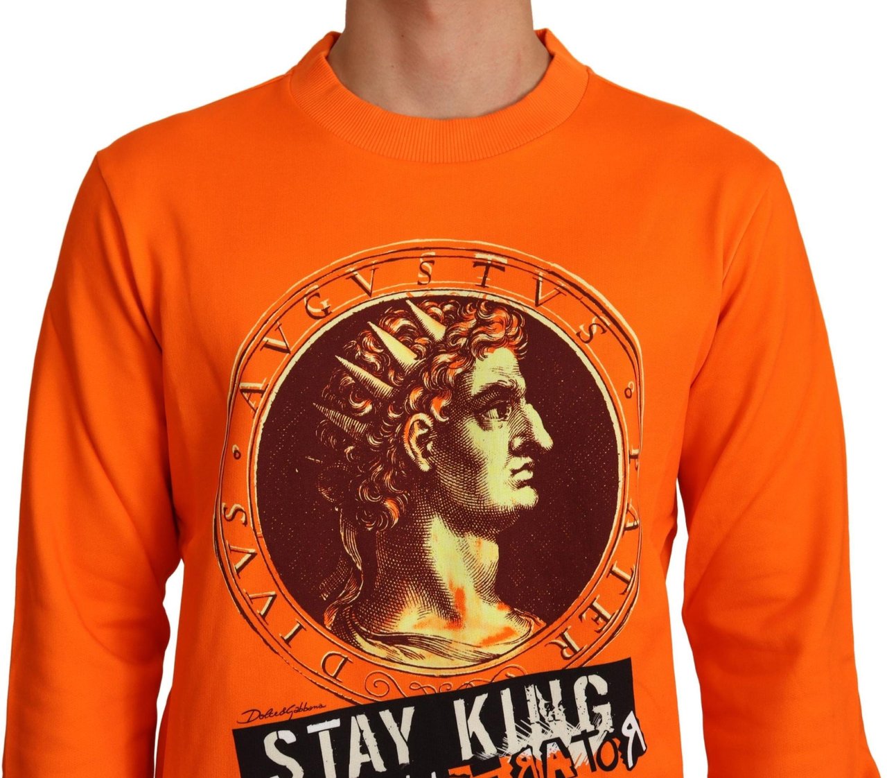 Dolce & Gabbana Orange King Ceasar Cotton Pullover Sweater Oranje