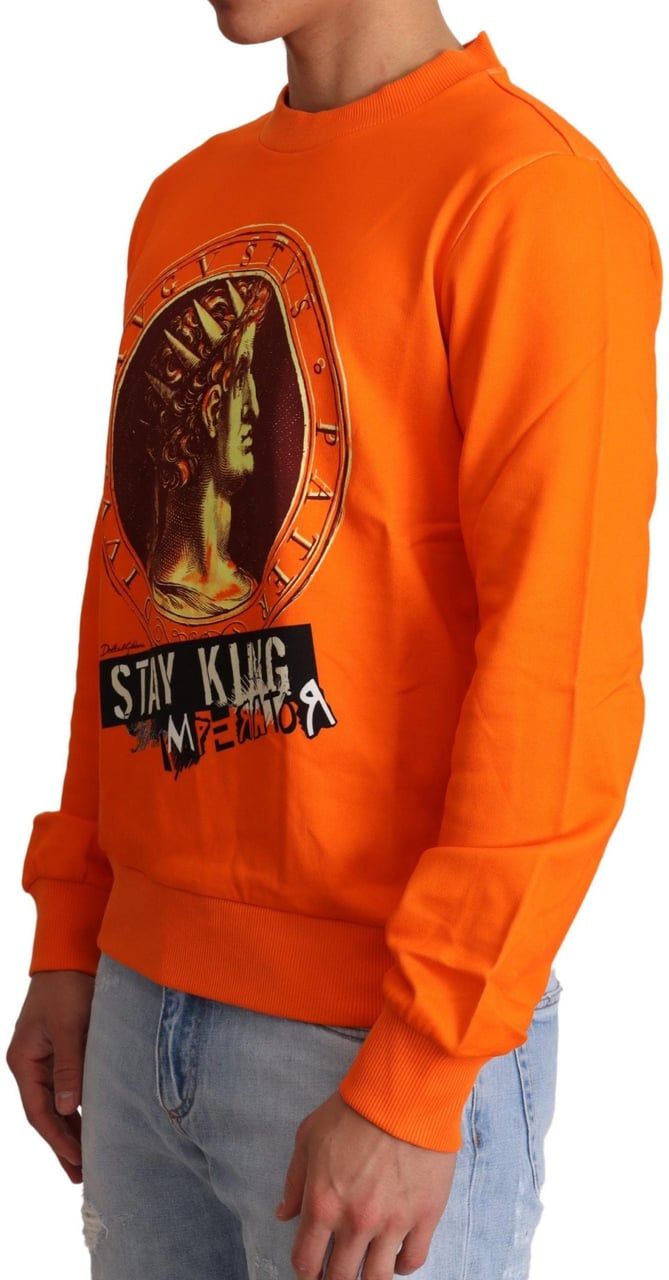 Dolce & Gabbana Orange King Ceasar Cotton Pullover Sweater Oranje