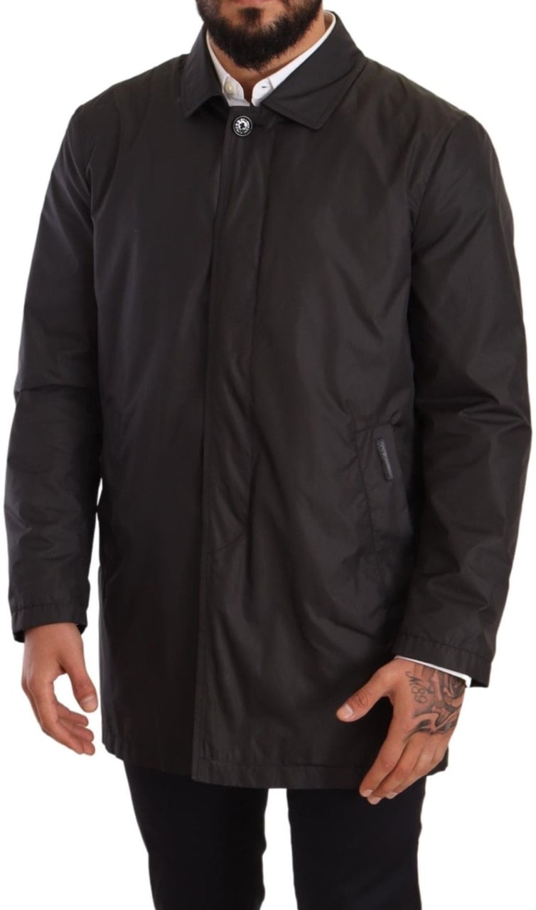Dolce & Gabbana Black Polyester Mens Trench Coat Jacket Zwart